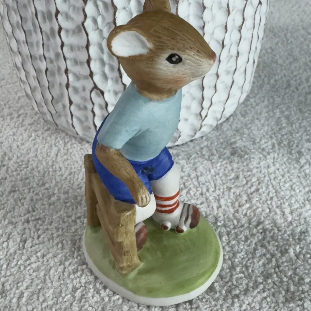 Vintage Lefton Handpainted Anthropomorphic Mice Rollerskating & Tennis Figurines